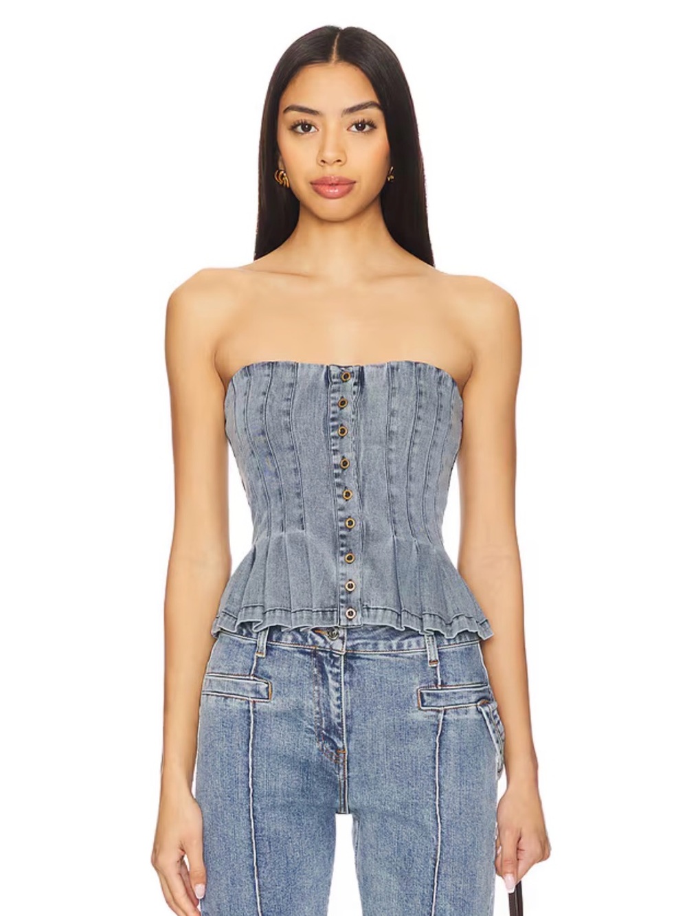 Heartloom Light Wash Denim Strapless Corset Top